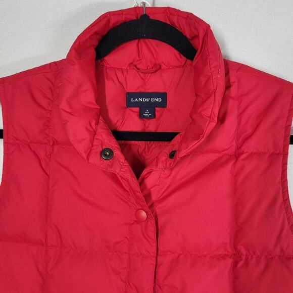 Lands' End Down Puffer Vest S 6/8 Red Insulated Snap Front Winter Holiday Layer - Picture 2 of 8